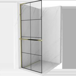 Mexen Kioto+ L душ стена с рафт Walk-in 80 x 200 см, черна решетка, злато - 800-080-123-50-77 (800-080-123-50-77)