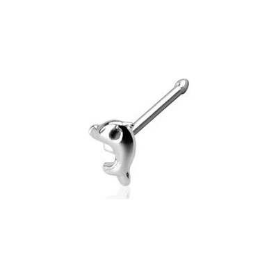 Šperky eshop rovný piercing do nosu ze stříbra drobný delfínek W45.40