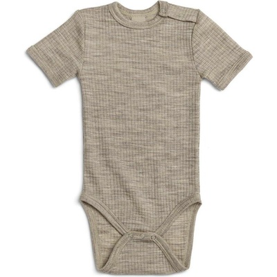 Merino body dětské krátký rukáv hnědé nature melange Smallstuff