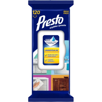 Presto vlhčené utierky s klipom univerzálné 120 ks