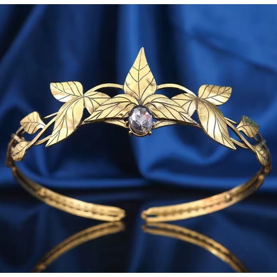 B-Topvntage pozlacená korunka s krystalem a zlatými listy – Zboží Mobilmania