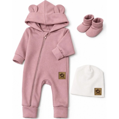 Baby Nellys Rostoucí oteplený overál s čepičkou a botičkami 3D pudrově růžová – Sleviste.cz