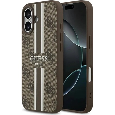 GUESS Калъф Guess 4G Printed Stripes MagSafe за iPhone 17 - кафяв