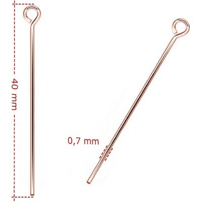 Ketlovací jehly 0,7mm Růžovo Zlaté - 1Ks+B - 40mm / 100Ks