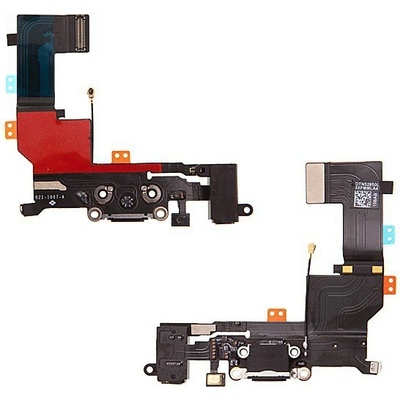 AppleMix Napájací a dátový konektor s flex káblom + audio jack konektor pre Apple iPhone 5S - čierny - kvalita A+