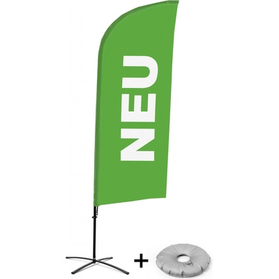 Jansen Display Kompletní sada reklamní vlajky ve tvaru křídla, Novinka, zelená, německy Křížová Základna, 1273 x 3030 mm
