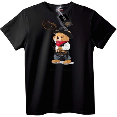 NOONEBRAND Тениска Каубойска мечка от Дивия запад - L, Black