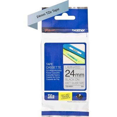 Páska BROTHER TZe-M951 čierne písmo, matná strieborná metalická páska (24mm)