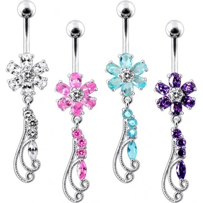 Šperky4U stříbrný piercing do pupíku kytička BP01164-C