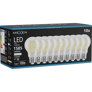 Mexen Vintis 10x LED нишка крушка E27, A60, 12W, Неутрална - 4000K, 1585 lm, прозрачен (L150-E27-1240-00x10)