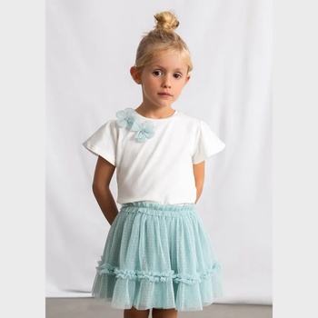 Mayoral Комплект пола тюл в синьо-зелен цвят и бяла тениска за мини момиче Mayoral