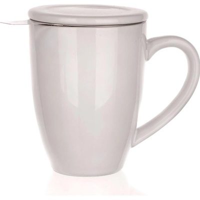 Banquet Keramický hrnček s viečkom a s nerezovým sitkom BONNET biely 350 ml