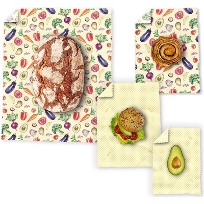 BajaBee Voskové obrúsky - Multipack Veggie & Orange Dots XL/M/M/S 40x48cm 23x31cm 23x31cm 17x23cm 1 ks