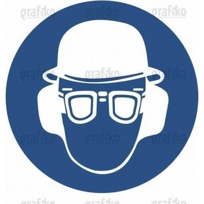 Grafiko | Používej ochrannou přilbu, brýle a chrániče sluchu - Materiál Hliník, Rozměr 200x200mm