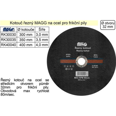 MAGG řezný kotouč 400 x 4 x 32 mm RK40040