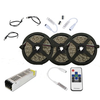 Комплект 15 m LED лента RGB с RF контролер, 10 A захранване , усилватели + подарък конектори (1160)