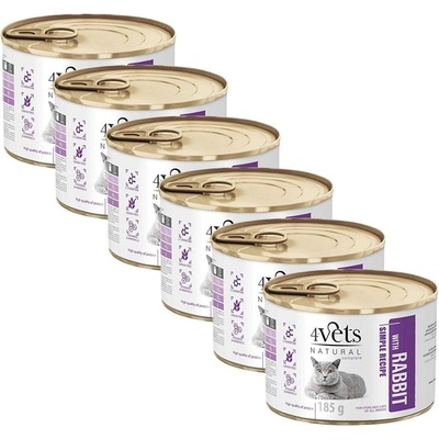 4Vets NATURAL 4Vets Cat Natural Simple Recipe Sterilised with Rabbit 6 x 185 г