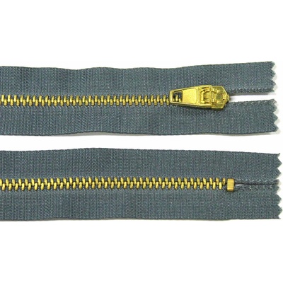 Kovový zip no.3 nerozepínací 18cm šedý (zlaté zoubky)