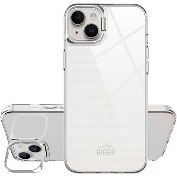 Eiger Grip Stand Case - удароустойчив хибриден кейс с вградена поставка за iPhone 15 (прозрачен)