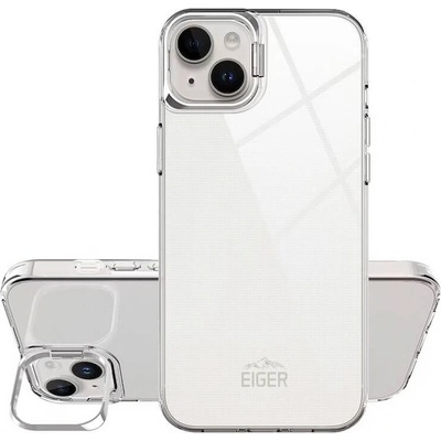 Eiger Grip Stand Case - удароустойчив хибриден кейс с вградена поставка за iPhone 15 (прозрачен)
