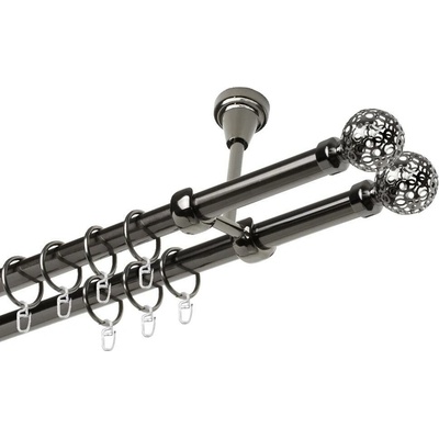 OK-GarnýžeCZ - Garnýž kovová dvouřadá 19mm Koule retro double onyx 390 cm do stěny / kroužky s háčkem