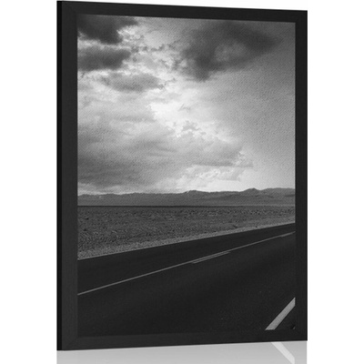 Plakát cesta uprostřed pouště v černobílém provedení - 60x90 no frame