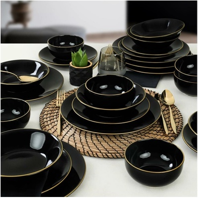 ASIR Porcelánová jídelní souprava BLACK černá zlatá 24 ks – Zbozi.Blesk.cz