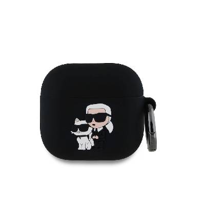 3D Logo NFT Karl and Choupette Silicone Case - силиконов калъф с карабинер за Apple AirPods 4 (черен)