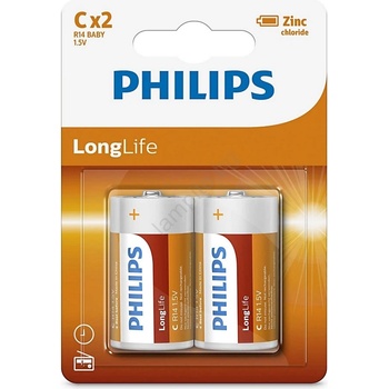 Philips R14L2B/10 - 2 бр. цинкови батерии C LONGLIFE 1, 5V 2800mAh (P2209)