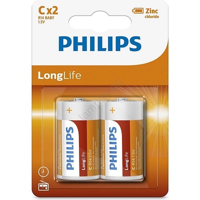 Philips R14L2B/10 - 2 бр. цинкови батерии C LONGLIFE 1, 5V 2800mAh (P2209)
