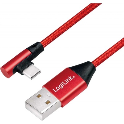 Logilink CU0146 USB 2.0, USB-A male to USB-C (90° angled) male, 1m, červený