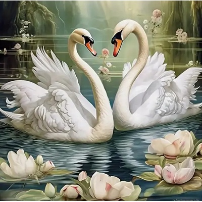 Norimpex - Puzzle Diamant painting: Swans in the pond 30x40cm - 1 - 39 piese