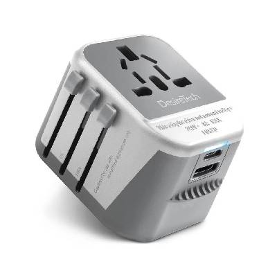 Захранване с USB-C и USB-A и преходници за цял свят - DesireTech Universal Travel Adapter 4 in 1 for 224 Countries, UK, Europe, USA, Asia, Australia (432643)