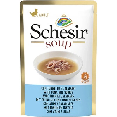 Schesir Soup Wild Tuna & Squid - Натурална супа с риба тон и калмари за котки 85 г