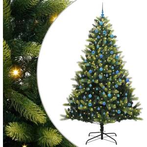 vidaXL Изкуствен сгъваем коледен дърво с 300 LED светлини Зелено (3396016)