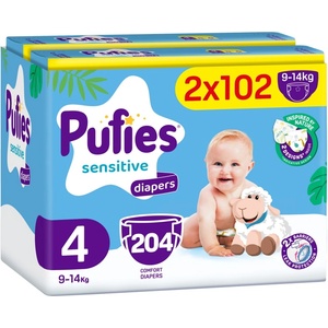 pufies Бебешки пелени Pufies Sensitive - Maxi, размер 4, 204 брой, 9-14 kg, Mega Pack 2 (54000233) - ozone