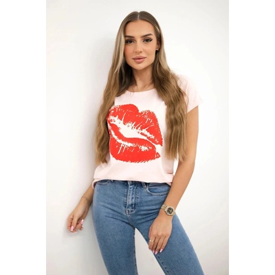 Lip printed blouse powder pink biela
