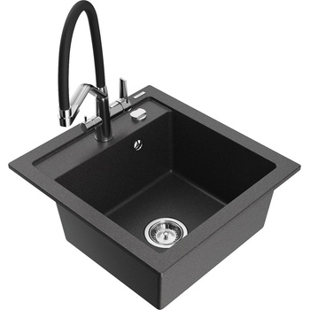 Mexen Vito гранитна мивка с 1 камера с кухненски смесител Duo, черен с (6503-76-671701-07)