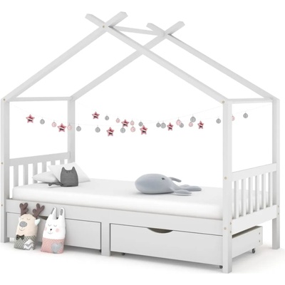 vidaXL Рамка за детско легло с чекмеджета бяла борово дърво 90x200 см (322150)
