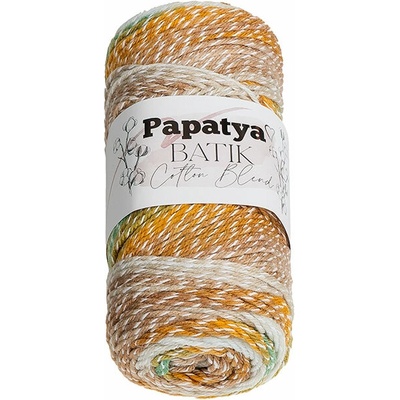 BELLATEX Priadza Papatya Cotton Blend batik 100 g, 1011 biela, hnedá, zelená