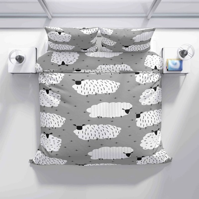 TiaHome obliečky deluxe bavlna Ovečky sivé140x200 70x90