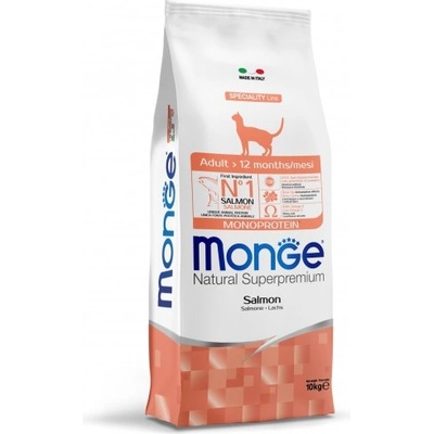 Monge Natural Superpremium Monoprotein Adult Cat Salmon - пълноценна суха храна за котки в зряла възраст със сьомга - 10 кг, Италия - 6298