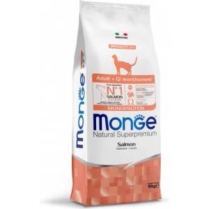 Monge Natural Superpremium Monoprotein Adult Cat Salmon - пълноценна суха храна за котки в зряла възраст със сьомга - 10 кг, Италия - 6298