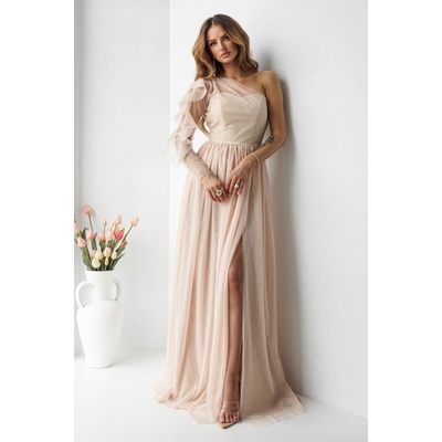 Warsaw Dress Béžové tylové trblietavé šaty