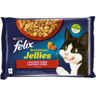 Felix Sensations Jellies s hovězím a kuřetem v lahodném želé 4 x 85 g