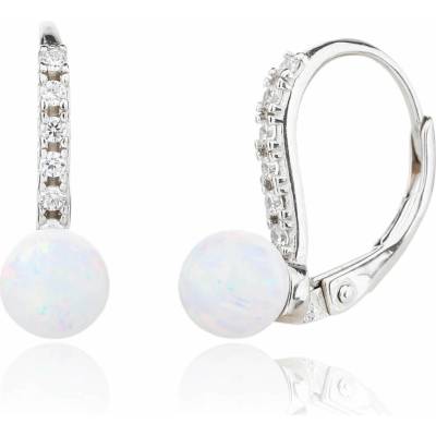 BEALIO 13650 Stříbrné náušnice s kulatým BÍLÝM OPÁLEM 6 mm (Ag 925/1000, 1,82 g)