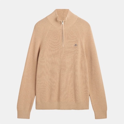 Gant Cotton Wool Rib Half Zip Fleece - Khaki