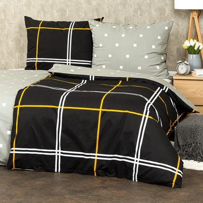 4Home flanel obliečky Kocka čierna 200x220 2x70x90