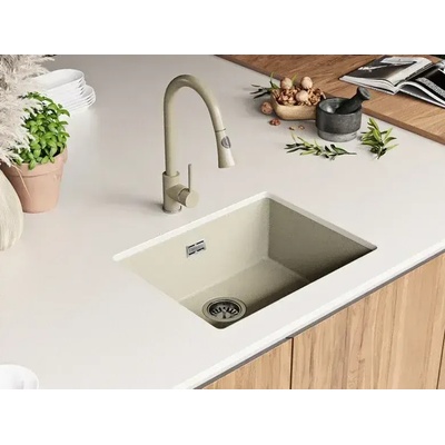 Твоят Стил Бежова гранитна кухненска мивка за вграждане под плот Лондон 60 XXL 560x470 мм