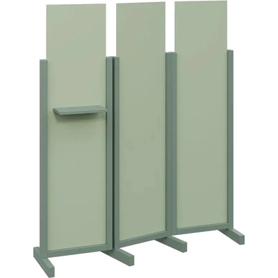 Atmosfere LINE 316 dřevěný 3-dílný paraván mobilní výška 1600 mm rám industrial green výplň pistáciově zelená polička